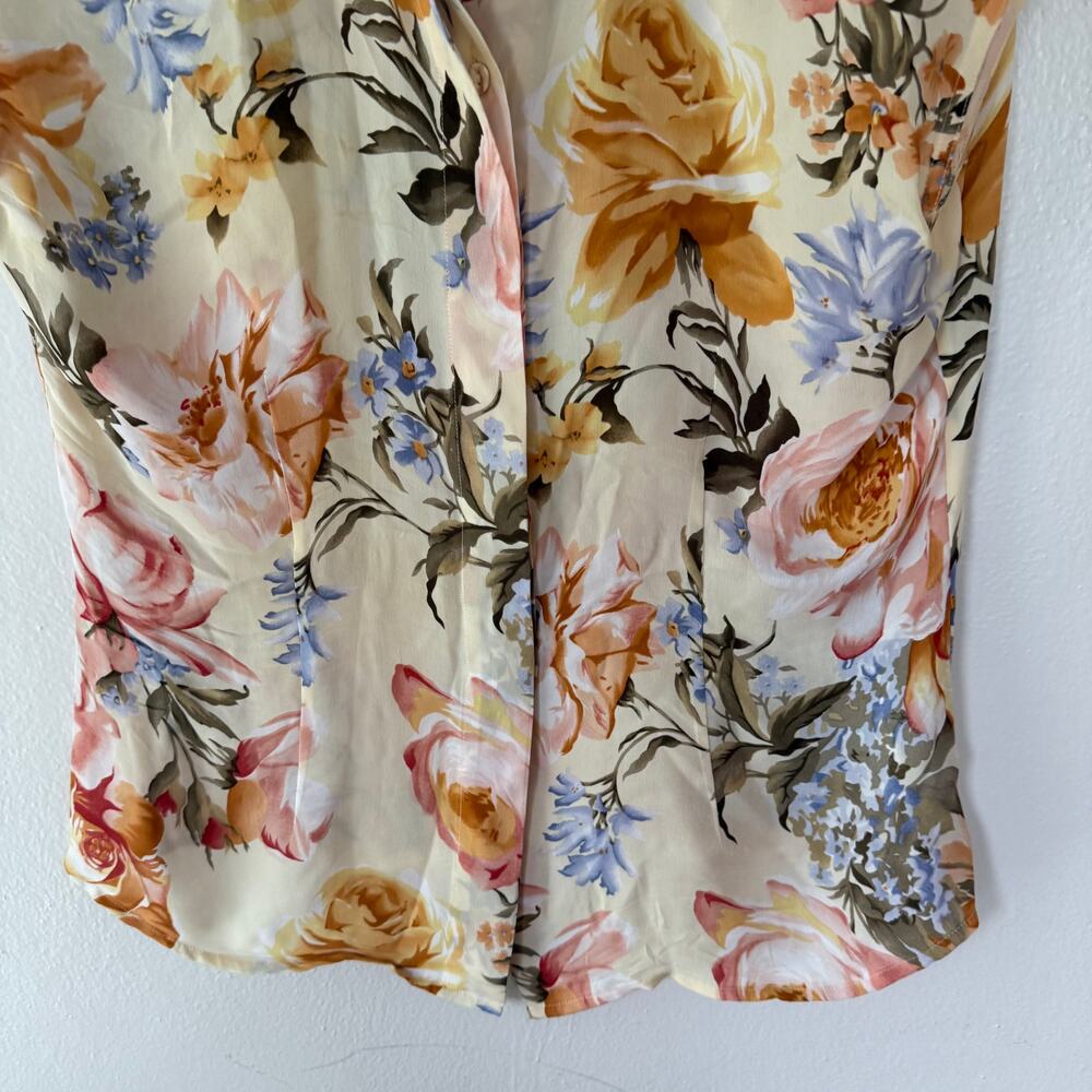 Linda Allard for Ellen Tracy Yellow floral silk blouse size 10 - Picture 4 of 10